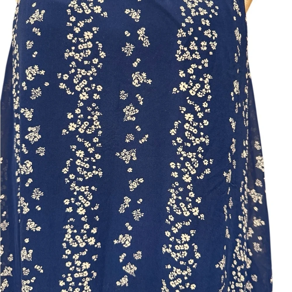BCBG Paris Blue Floral Halter Dress XL Ruffle Hem Lightweight Summer Midi